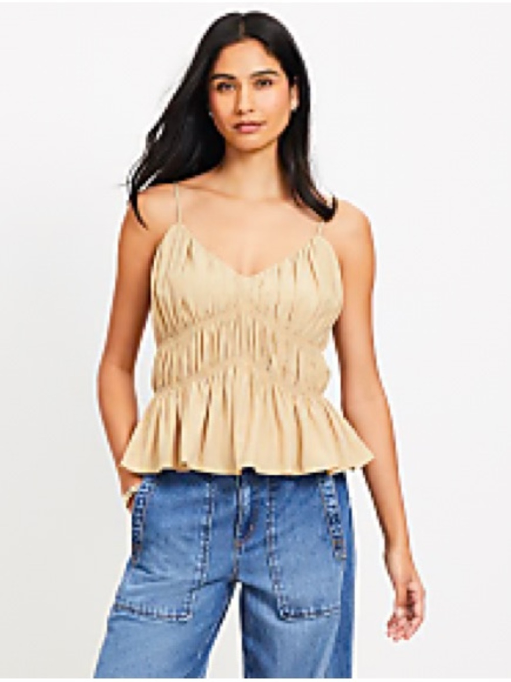 LOFT smocked , peplum V-neck